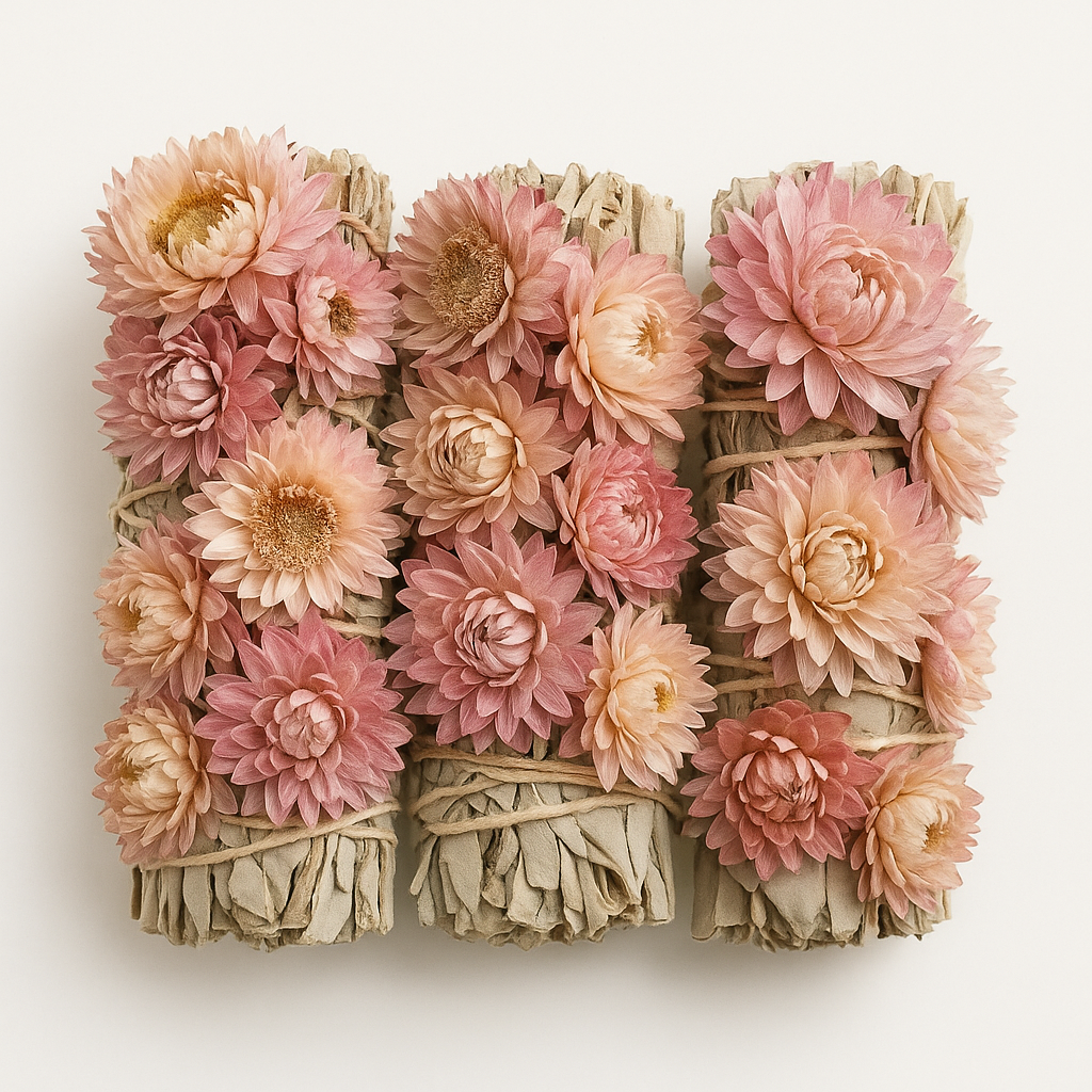 PINK SUNFLOWER & WHITE SAGE SMUDGE STICK