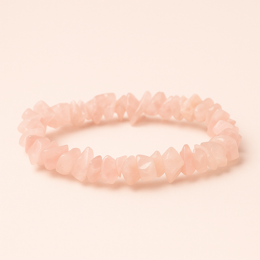 Crystal chip bracelet with rose quartz gemstone chips on elastic cord – Crystal Chip Bracelet by THE AURA CO.