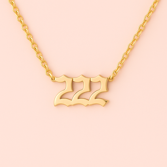 Gold angel number necklace with 222 pendant on a delicate chain – Angel Number Necklace by THE AURA CO.