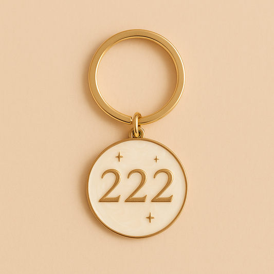 Gold and cream enamel 222 angel number keyring with star detailing – Angel Number Keyring by THE AURA CO.