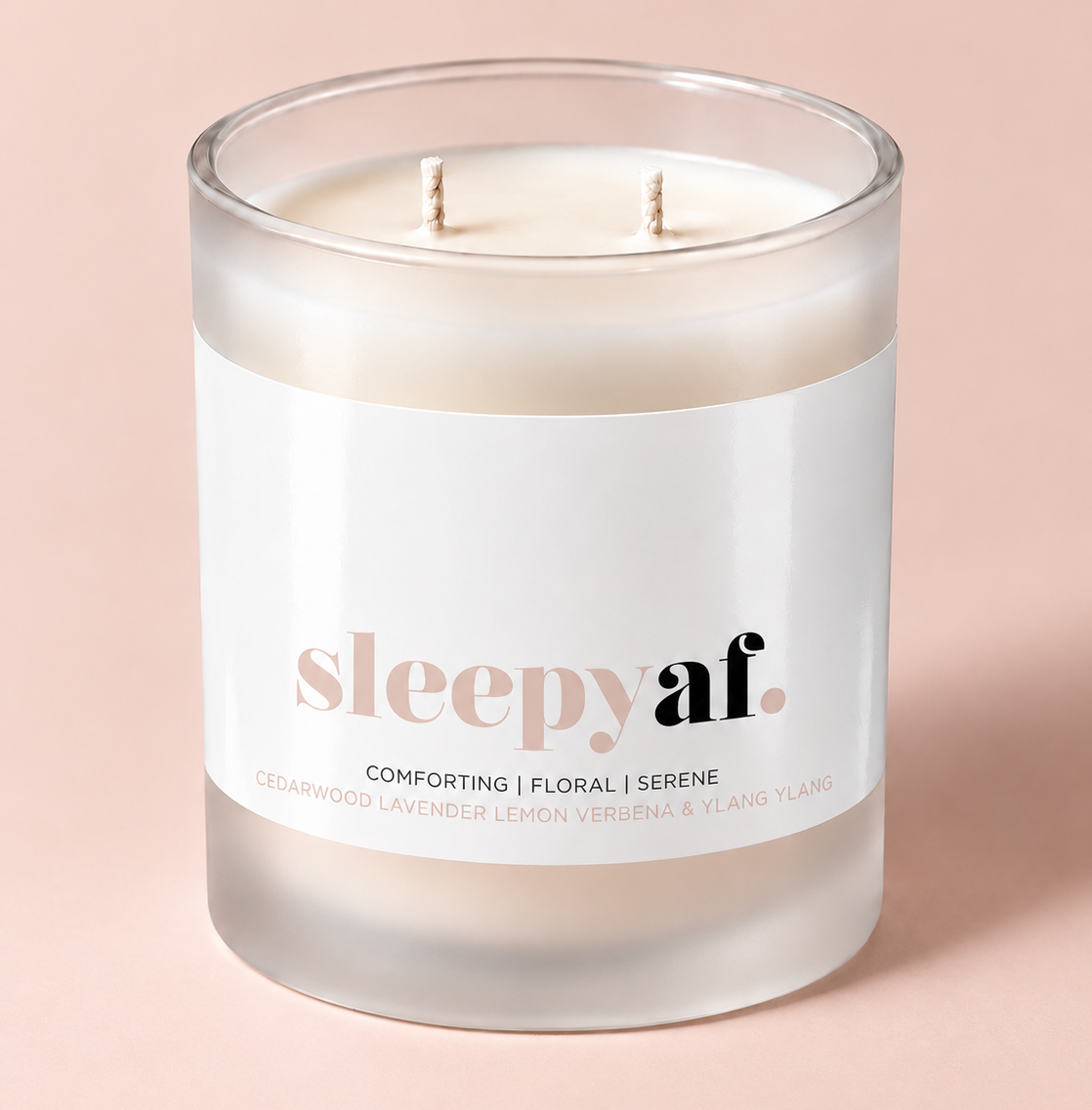 Sleepy AF aromatherapy candle in a frosted glass vessel with two wicks – Mood Candle by THE AURA CO.